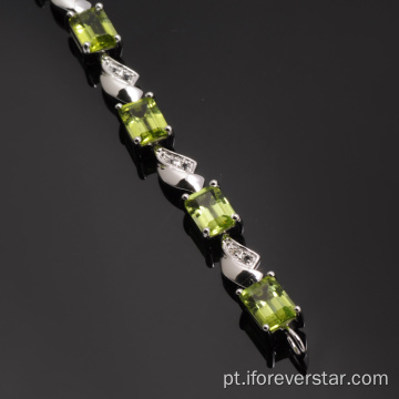 Natural peridot 925 prata esterlina nova pulseira de ouro